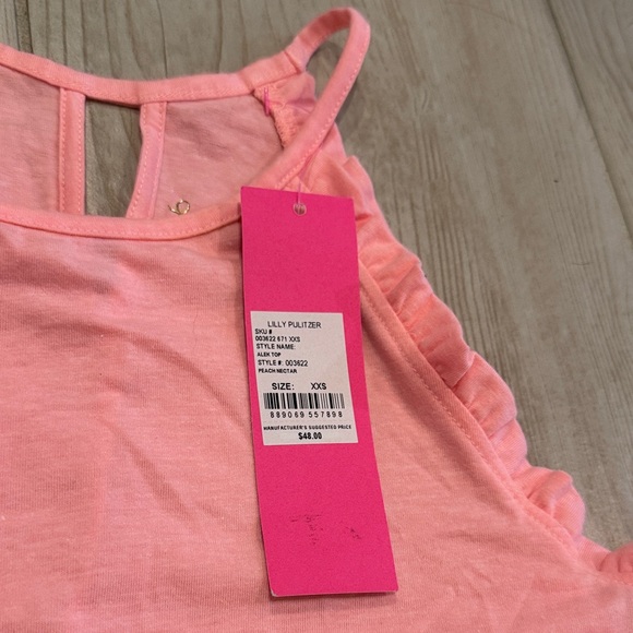 Lilly Pulitzer Alek Ruffle Rank Top in Peach Nectar XXS - Picture 4 of 4